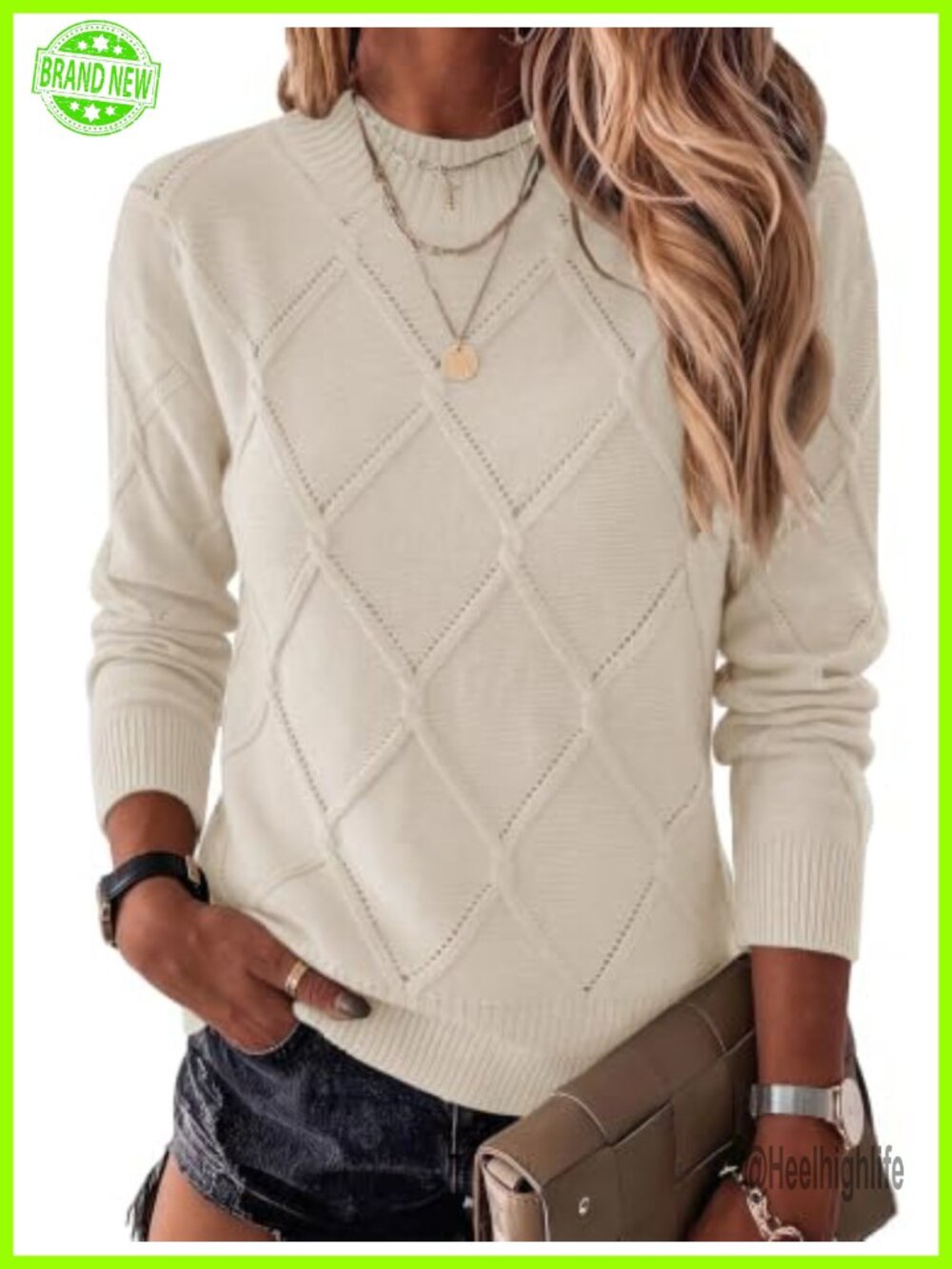 Womens Sweaters Long Sleeve Crew Neck Pullover Hollow Out Knit Top